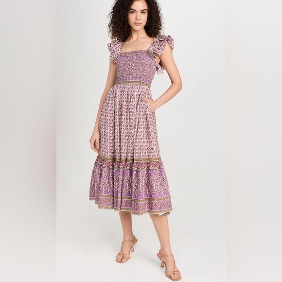 Mille Plus Olympic Heirloom Midi Dress mini floral Ruffle Cotton smocked Size XL - Picture 6 of 13